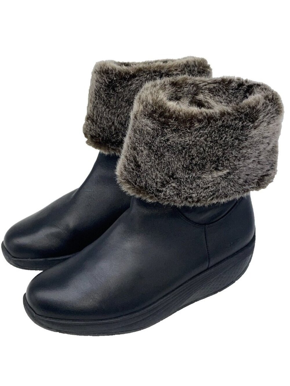 MBT Belle Black Leather Faux Fur Cuff Rocker Mid Boots Size 5.5 / 36